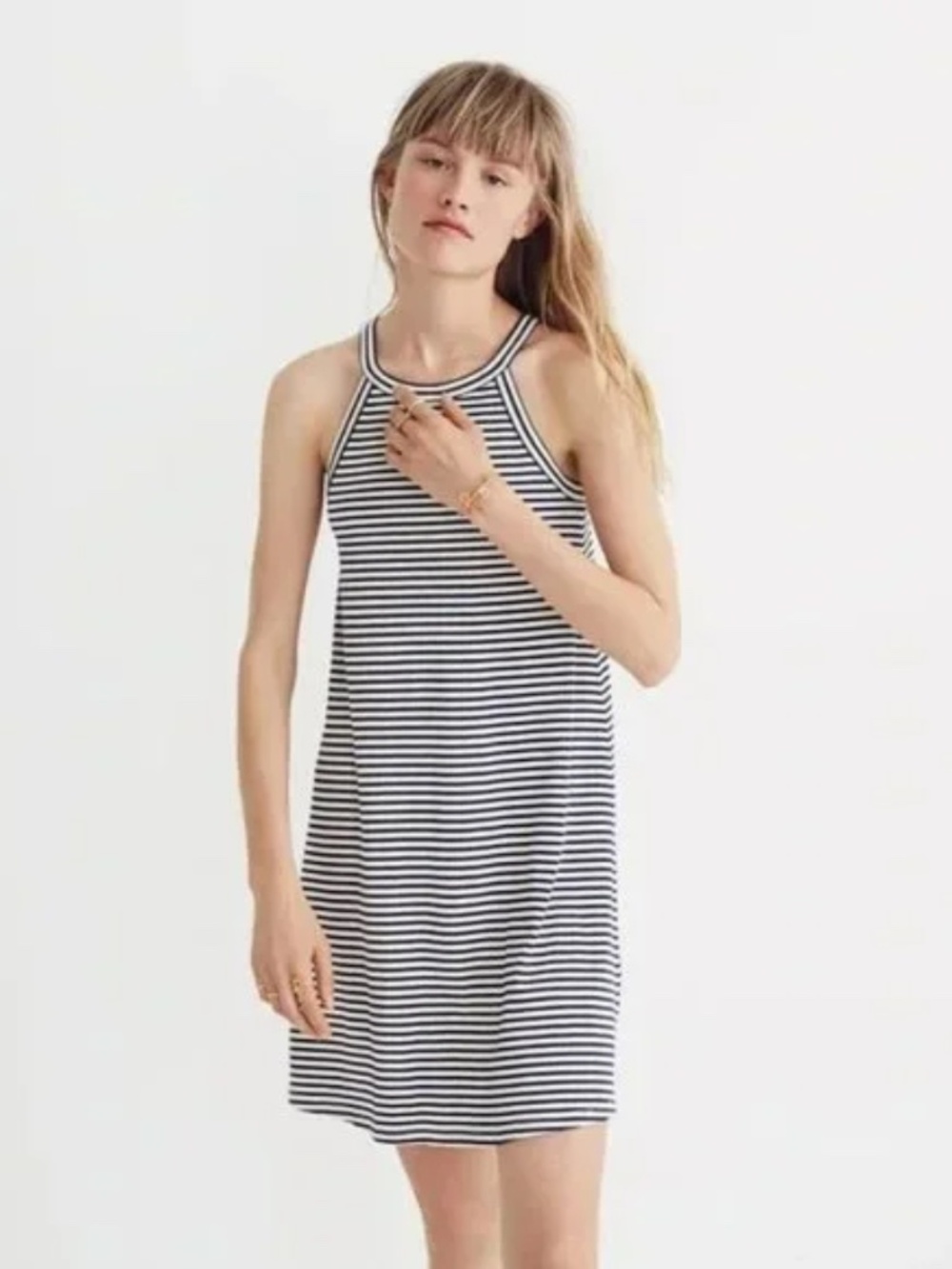 Madewell Navy and White Stripe District Ribbed Sleeveless Tank Dress